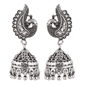 Peacock 92.5 Sterling Silver Earrings Engraved Jhumkis