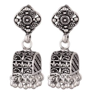 Silver Sterling Earrings Ethnic Indian Floral Stud Jhumka Dangle Earrings