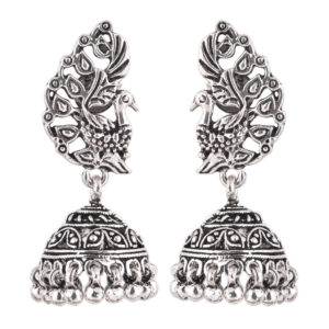 Silver Earrings, Silver Jhumka, Peacock Earrings
