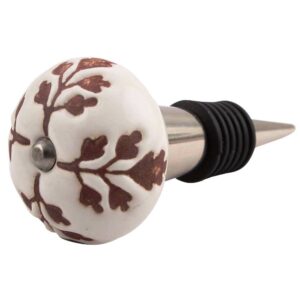 Brown Leaf Cut Flower Etched Ceramic Wine Stopper