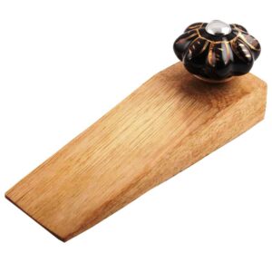 Black And Golden Leaf Big Melon Ceramic Wooden Door Stopper