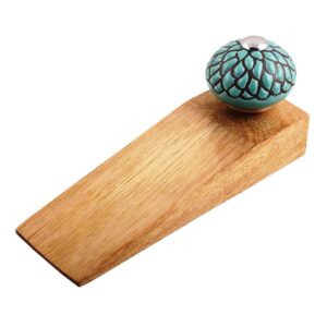 Sage Green And Black Etched Ceramic Wooden Door Stopper