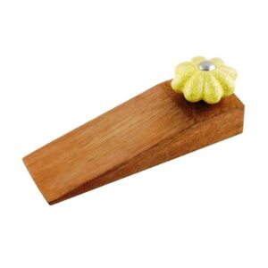 Yellow Crackle Ceramic Wooden Door Stopper