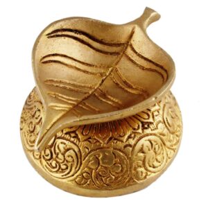 Brass Pepal Leaf Oil Lamp Diya On Decorative Base