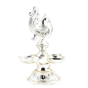 Brass Peacock Figurine Oil Lamp Diya With a silver Polish