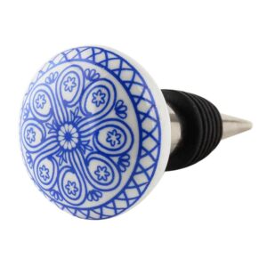 Blue Wheel Flat Ceramic Wine Bottle Stopper