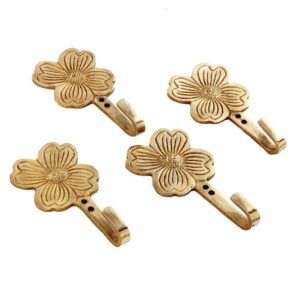 Hand Made Golden Brown Brass 4 Single Flower Wall Mounted Hook