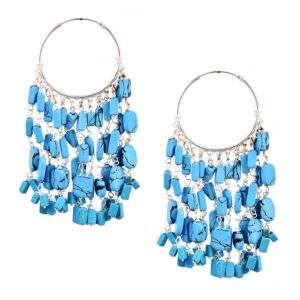 92.5 Sterling Silver Turquoise Chandelier Hoop Tribal Earrings