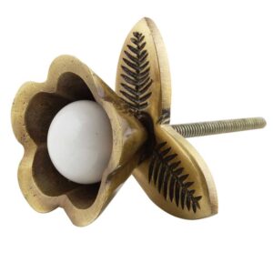Antique Iron White Ceramic Bloom Cabinet Knobs