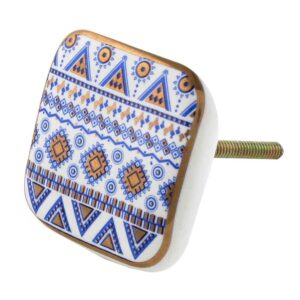 Blue Border Design Square Ceramic Cabinet Knob