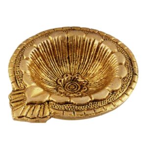Brass Flower Engraved Diya Oil Lamp