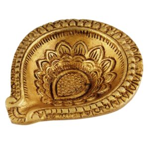 Brass Flower Engraved Oil Lamp Diwali Gift
