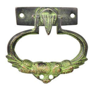 Brass Green Patina Elephant Trunk Up Peacock Door Knocker