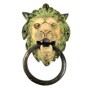 Brass Lion Head Door Knocker With Patina
