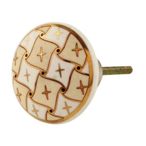 Cream and White Golden Checkerboard Cabinet Knob