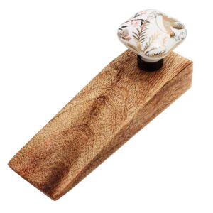Golden Leaf Bird Square Ceramic Wooden Door Stopper