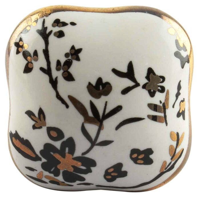 Golden Leaf Flower Square Ceramic Cabinet Knob