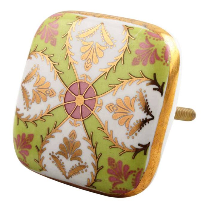 Golden Leaf Flower Square Ceramic Drawer Knob Online