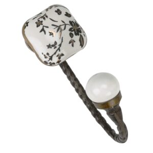 Golden Leaf Flower Square Ceramic Metal Hook Antique Fitting