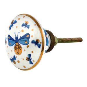 Blue Golden Firefly glowworm Pattern Flat Ceramic Dresser Knob