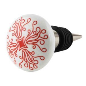 Red Leaf Flat Ceramic Wine Bottle Stopper