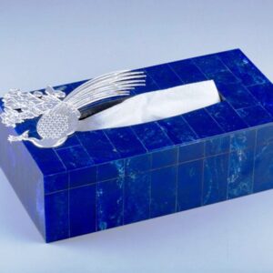 Silver Plated Peacock Cutwork on Composite Lapiz Tissue Box