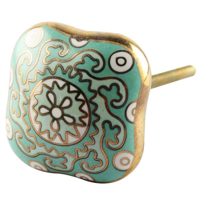 Square Ceramic Cabinet Knob in Sage Green