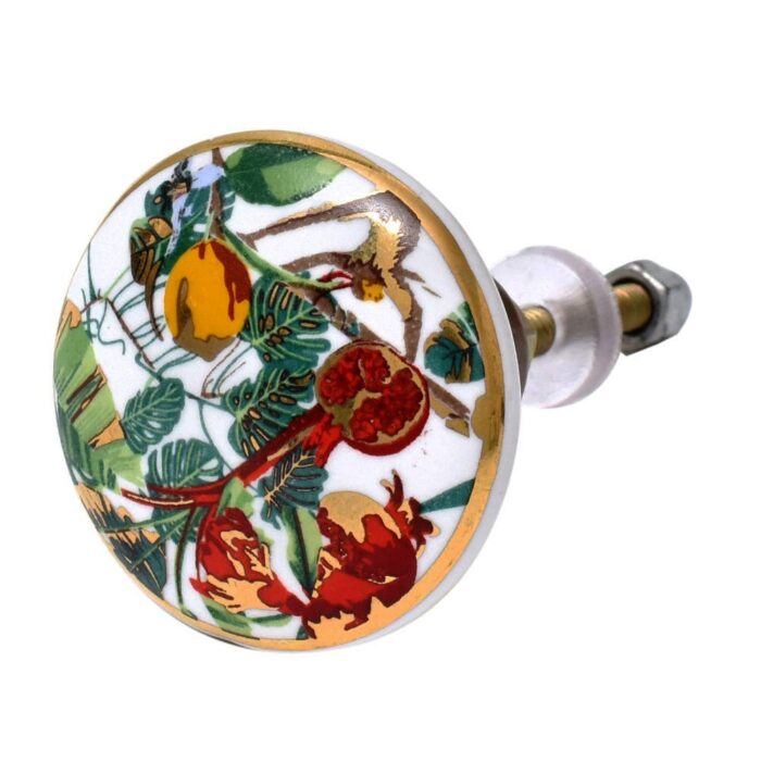 Tropical Fruits Animals Ceramic Cabinet Knobs with Gold Work