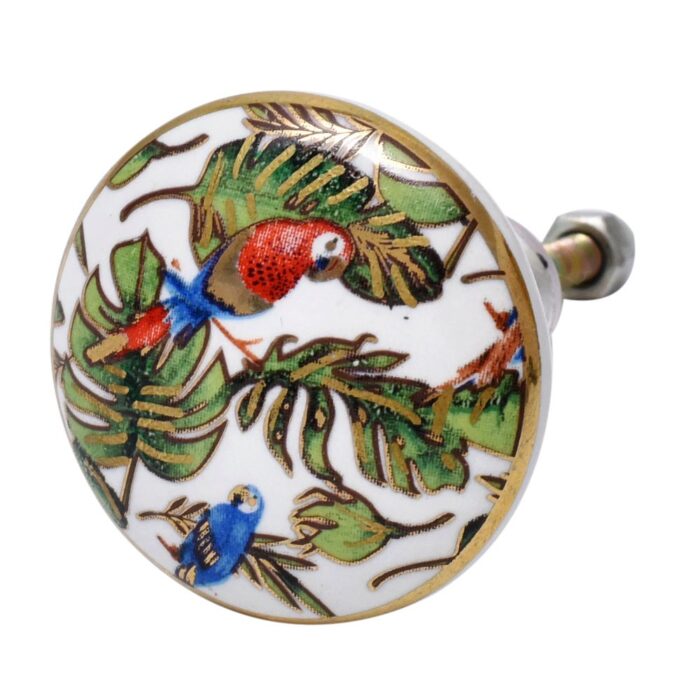 Tropical Macaw birds Ceramic furniture Knobs with gold work