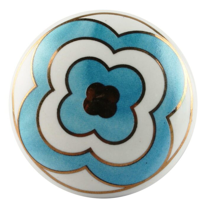 Turquoise Ceramic Floral Cabinet Knob