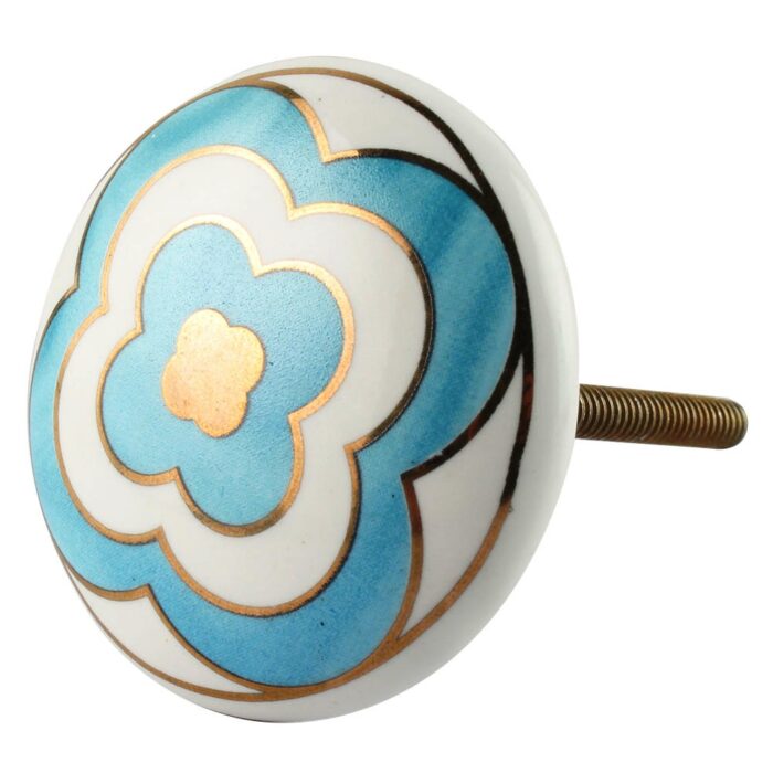 Turquoise Ceramic Floral Cabinet Knob